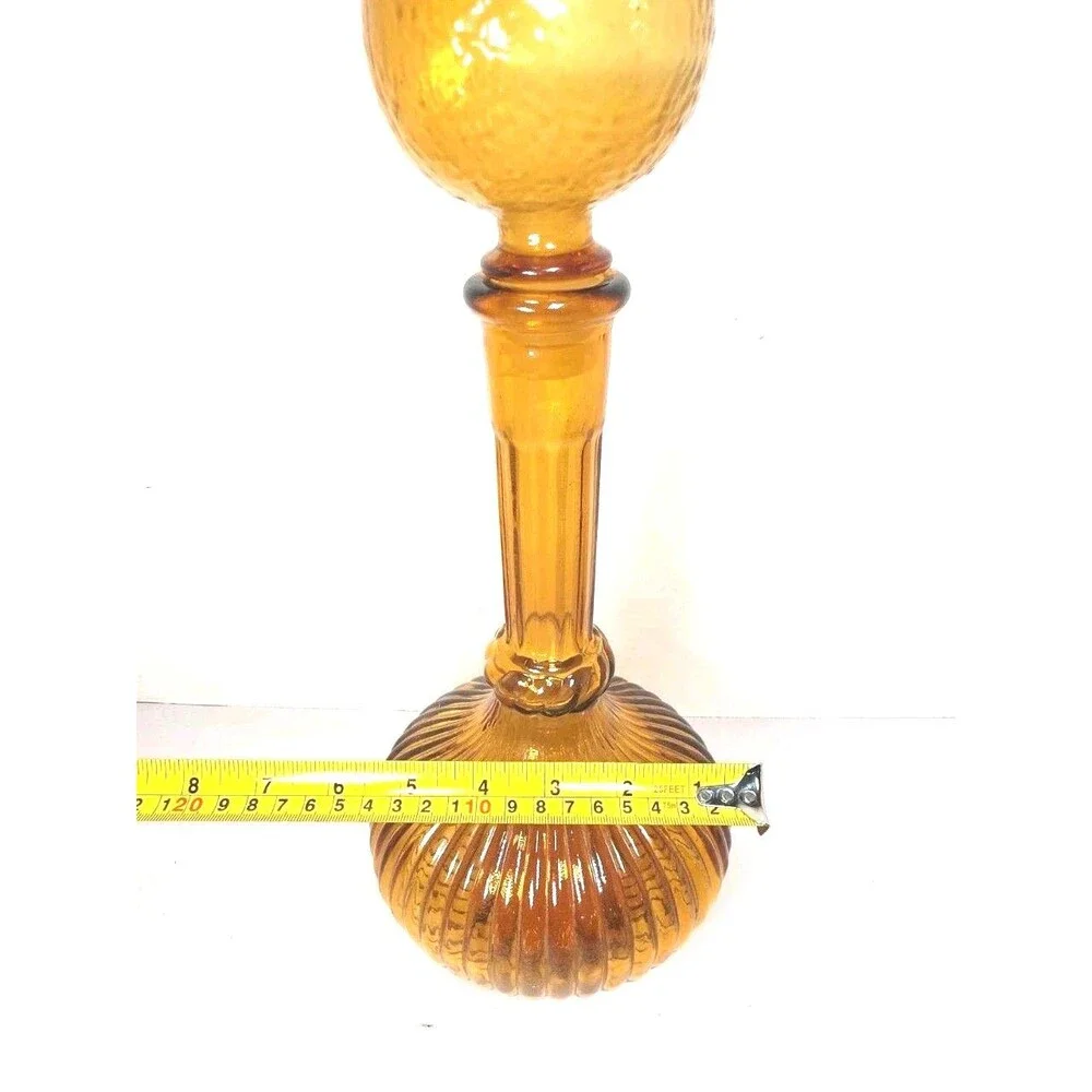 MCM Vintage Amber Glass Genie Bottle Italian Empoli Chemist Decanter 60s READ